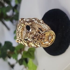 Gold Statement Doorknocker Lion Head Stretch Ring